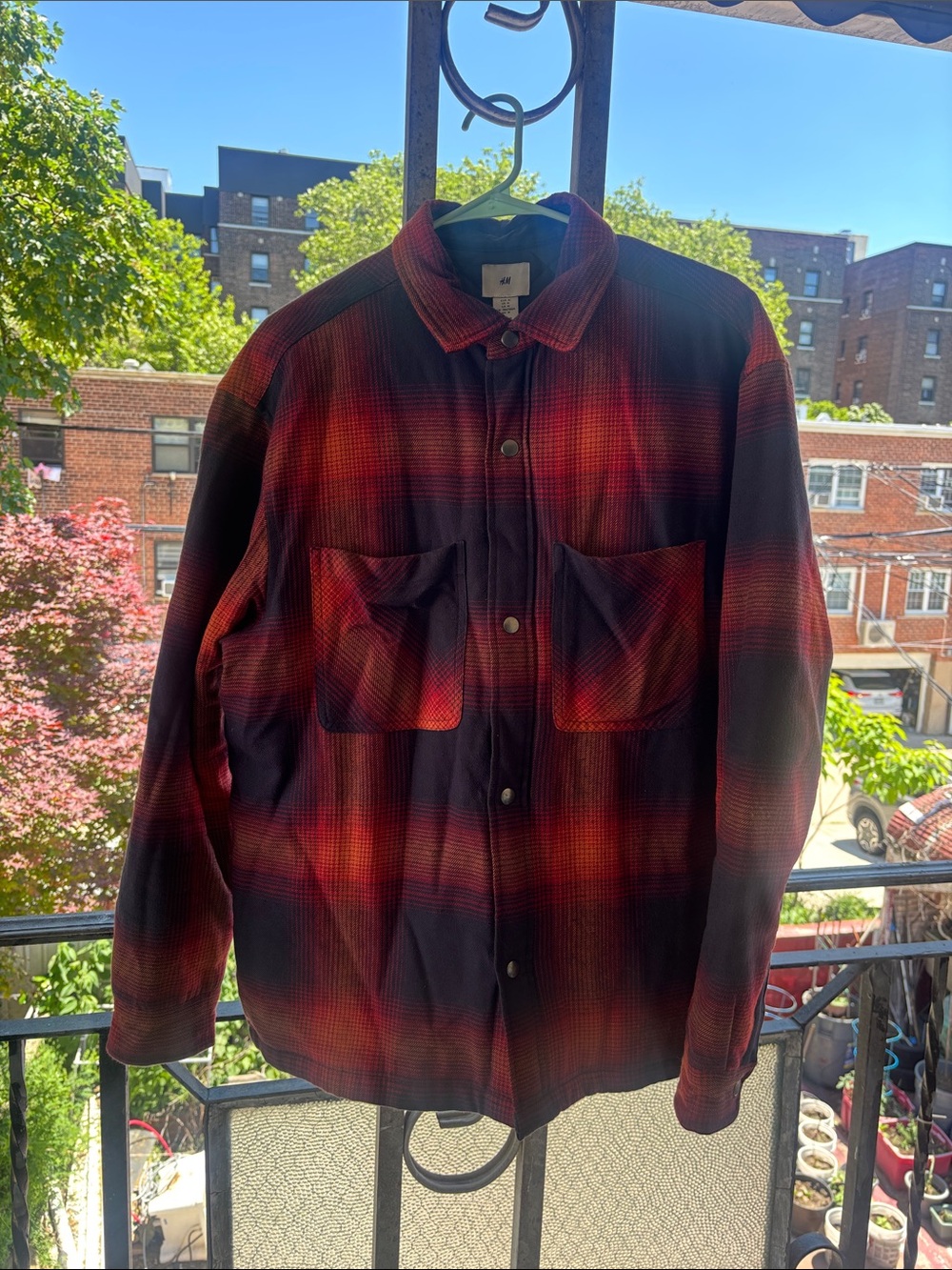 H&M Red and Black Plaid Lightweight Shirt Jacket